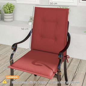 Outsunny Zestaw 4 Poduszek na Krzesła 108 x 50 x 5 cm z Paskami, Do Użytku Zewnętrznego i Wewnętrznego Bordowy