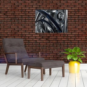 Obraz szarej abstrakcji z niebieskim (70x50 cm)