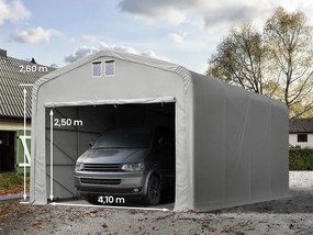 TOOLPORT 5x8m Namiot garażowy - 2,6 m wysokość ścian bocznych z 4,1x2,5m brama, PVC 850, szary, ze statyką (podłoże gruntowe) - (99402)