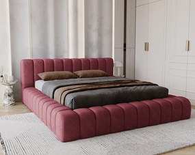 Emporius Como łóżko z pojemnikiem do sypialni - łózko tapicerowane 140x200, nowoczesny styl - duże łózko, gruba pianka - tkanina velvet, bordowy (Whisper 14)