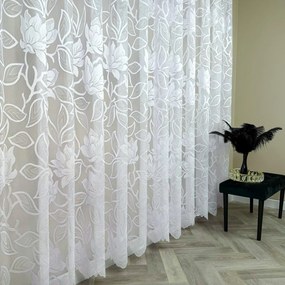Firana żakardowa biała nowoczesna elegancka w kwiaty wys. 250 cm