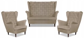 Zestaw wypoczynkowy Carol sofa fotele paski Family Meble beżowy