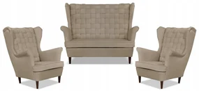 Zestaw wypoczynkowy Carol sofa fotele paski Family Meble beżowy