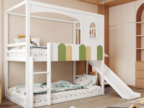 Łóżko piętrowe dziecięce 90x200 cm - z barierkami bezpieczeństwa - ze zjeżdżalnią + bezpieczną drabiną - biały (materac nie jest wliczony w cenę)