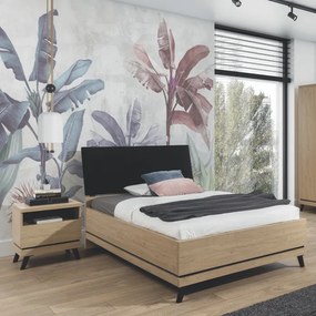 Szafka Nocna z Szufladą do Sypialni CANTE 52 cm Dąb kamienny / czarny Loft