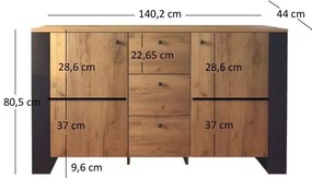 Komoda z 3 szufladami i szafkami - Luso 3X