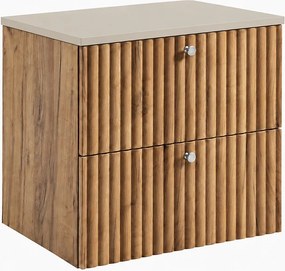 Szafka łazienkowa wisząca z blatem 60, dąb craft złoty + blat kaszmir, uchwyty w trzech kolorach, 60 x 44,4 x 58,6 cm