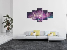 Obraz nocnego miasta z fajerwerkami (125x70 cm)