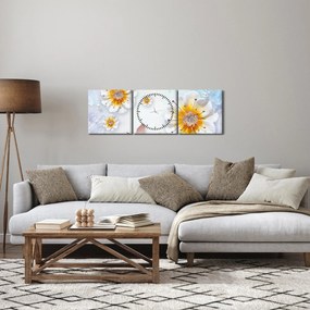 Obraz - Kompozycja z kwiatami i motylami (z zegarem) (90x30 cm)