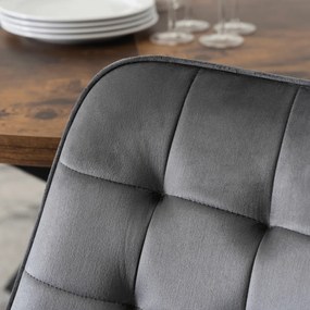 Zestaw Stół Okrągły Rozkładany LUKAS 100-250 cm Dąb Rustykalny/Czarny i 6 Krzeseł RICK Szarych Welurowych Nowoczesnych