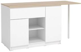 Wyspa kuchenna z 2 drzwiczkami, 1 szufladą i 2 wnękami - Biały i naturalny jasny brąz - TUNORI