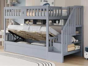 Łóżko piętrowe 90×200 cm - Łóżko z pojemnikiem pod spodem - Z drabinką bezpieczeństwa - Ze skrzynią przechowawczą - szary