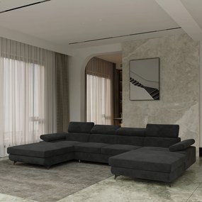 Masseno Narożnik DETTI z funkcją spania i pojemnikiem na pościel Narozniki U, Rozkładana sofa - Czarny, MONOLITH 95