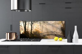 Panel Szklany do Kuchni Drewniany Mostek w Lesie