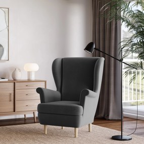 Wygodny uszak LENTIO, stylowy mebel w praktycznej szarej tkaninie plusz - velvet, do biura i salonu