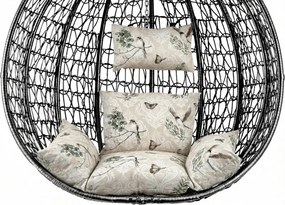 Czarne wiszące krzesło KOKON bez stojaka, beżowa poduszka