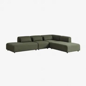 Sofa Modułowy Narożny 4-częściowy Z Podwójnym Szezlongiem Fogler Tkanina Baranek Boucle Szałwiowa Zieleń - Sklum
