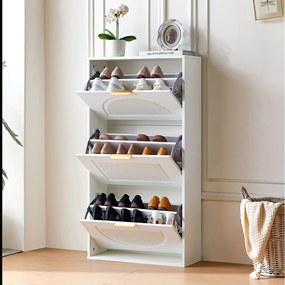 Wąska szafka na buty 3-drzwiowa - 60 x 24 x 114 cm - do przedpokoju/salonu - MDF - biała