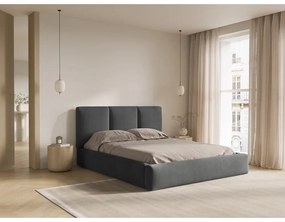 Szare tapicerowane łóżko dwuosobowe ze schowkiem i stelażem 140x200 cm Brody – Mazzini Beds