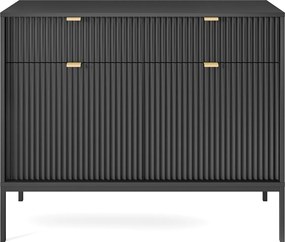 Komoda: 2 szuflady, 2 drzwi, czarna, czarna, 104 x 83 x 39 cm, złote uchwyty