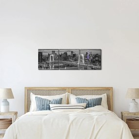 Obraz - Duże miasto z fioletową wieżą (z zegarem) (90x30 cm)