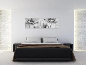 Obraz - Czarno-białe kwiaty na tle (170x50 cm)