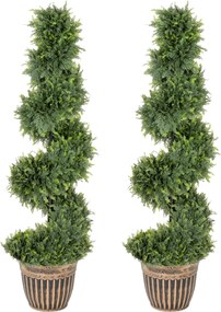 HOMCOM Spiralny cyprys, zestaw 2 szt. roślin sztucznych, z doniczką, wysokość 120 cm, zielony | Aosom PL