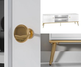 Szafka RTV 160 cm Goldin 06, biały połysk / złoty