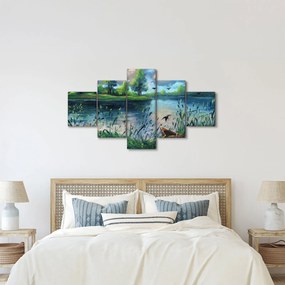 Obraz - Obraz olejny, Wczesny letni wieczór nad jeziorem (125x70 cm)