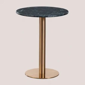 Okrągły Barowy Stół Z Naturalnego Kamienia Xiren Zielony Marmur Big Flower - Szczotkowane Różowe Złoto & Ø60 Cm - Sklum