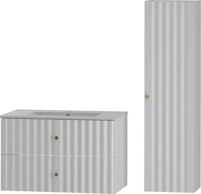 Biały Zestaw Łazienkowy 80cm Szafka z Umywalką Słupek Ryflowane Fronty Aqua