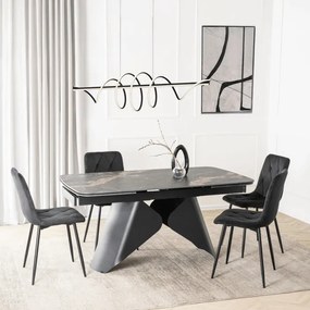 Stół Rozkładany Prostokątny VERONA 160-240 cm Ceramiczny Czarny Marmur/Czarny Nowoczesny