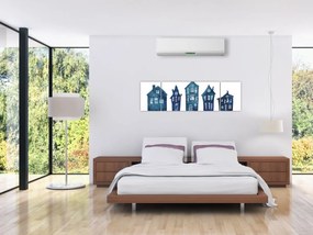 Obraz - Niebieskie domy akwarelowe (170x50 cm)