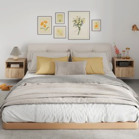 HOMCOM stolik nocny, bezuchwytowy design, otwarta półka, szuflada, montaż ścienny, jasnobrązowy