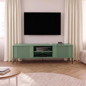 Szafka RTV do Salonu SOFT 154 cm Zielona Ryflowana Japandi