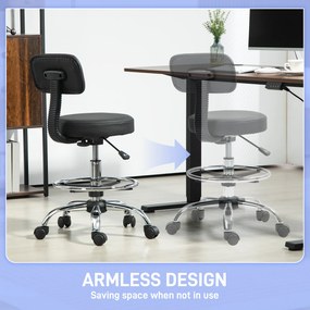 HOMCOM Ergonomiczne Krzesło Biurowe, Kompaktowe, Regulowane, z Podnóżkiem, Obrotowe, Skóra Ekologiczna, Metal, Czarne