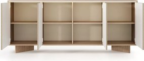 Komoda Parsja 4D 200 cm LED – duża komoda do salonu, ryflowane fronty, bolivar naturalny / cappuccino, push-to-open