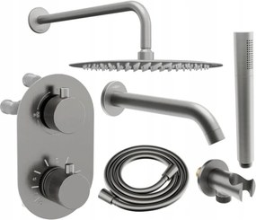 Mexen Kai DR70 zestaw wannowo-prysznicowy podtynkowy z deszczownicą 30 cm, gun gray szczotkowany - 77602DR70301-66