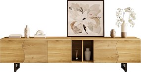 Nowoczesna szafka RTV - 191 x 38 x 46,5 cm - z 5 drzwiami - unikatowy design - MDF + płyta wiórowa - naturalny