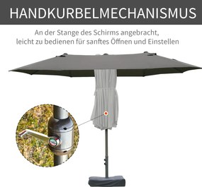 Podwójny Parasol Outsunny z Podstawką i Korbką Ciemnoszary 460 x 270 cm