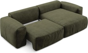 Zielony rozkładany narożnik z tkaniny szenilowej (prawostronny/z szezlongiem) Kuki – Makamii