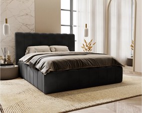 Emporius Lisbon łóżko dwuosobowe z pojemnikiem - łóżko tapicerowane 180x200 cm - nowoczesny styl, wysoka jakość - aksamit, czarny (Magic Velvet 2219)