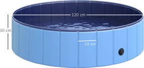 PawHut Basen dla psów Niebieski brodzik kąpielowy Ø120x30cm Plastik i drewno | Aosom PL