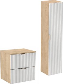 Zestaw Łazienkowy 60cm Szafka Blat Słupek Ryflowane Fronty Biały / Dąb Orzech