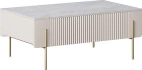 Stolik kawowy Malmi 100 cm z szufladami - kaszmir / crema bianca / złote nóżki