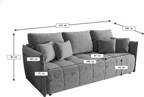 Rozkładana 3-osobowa sofa VELORA 215x103 cm, ciemnoniebieska