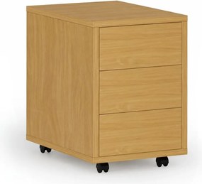Kontenerek biurowy mobilny PRIMO WOOD, PUSH-lock, 3 szuflady, buk