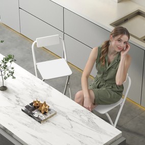 HOMCOM Hokery Barowe 2 szt., Składane Krzesła z Metalową Ramą, Oparciem i Podnóżkiem, 37 x 45 x 87 cm, Białe | Aosom PL