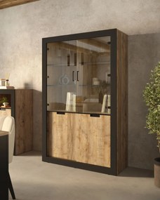 Witryna wysoka DADES 4D 120cm dąb samdal/czarny mat HELVETIA