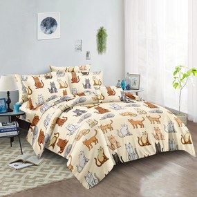 PrzytulneMieszkanie.pl PrzytulneMieszkanie.pl Poścel z mikrofibry COLORED CATS kremowa Rozmiar pościeli: 70 x 90 cm | 140 x 200 cm